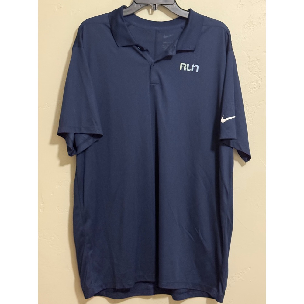 Nike Dri-FIT Polo Mens XL Navy RUN Logo Golf Performance